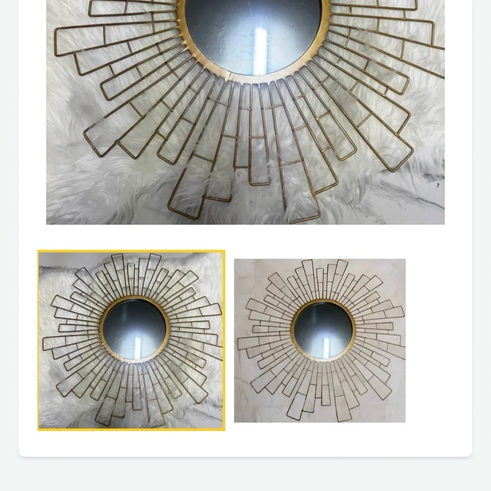Gold Starburst Wall Mirror – 16” Mid-Century Modern Sunburst Decor